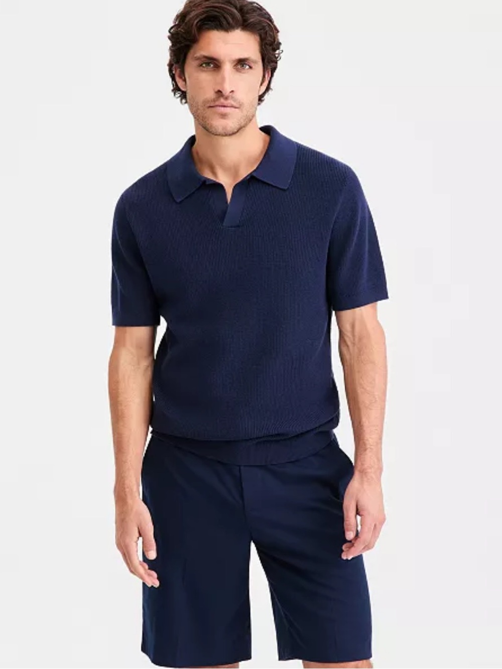 Brand New Alfani Men's Cotton Johnny Collar Short-Sleeve Sweater L